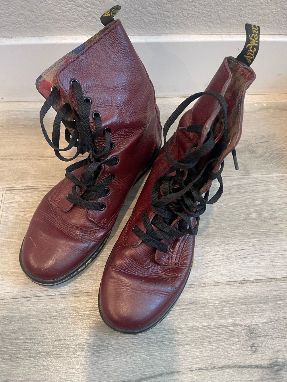 Dr. Martens Burgundy Leather Lace-Up Combat Boots